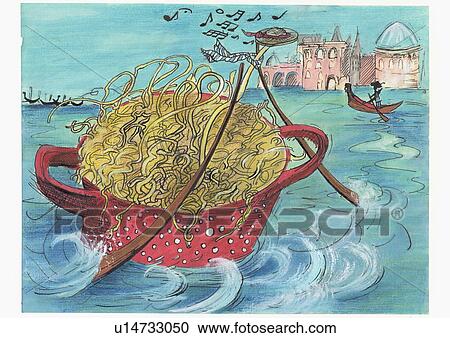 Pasta sailing in a Venetian canal View Large Illustration Clipart - Pasta sailing in a Venetian canal. Fotosearch
