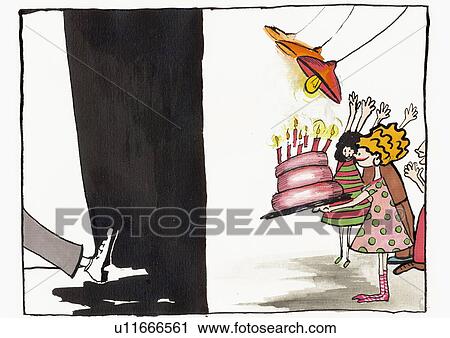 Clip Art - People with surprise birthday cake. Fotosearch