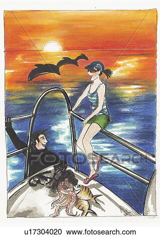 Young couple having fun on sailboat View Large Illustration Clipart - Young couple having fun on sailboat. Fotosearch
