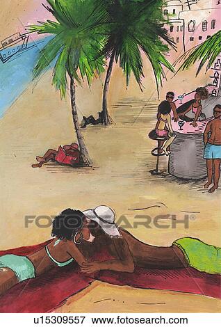 Young couple kissing on beach View Large Illustration Stock Illustration - Young couple kissing on beach. Fotosearch