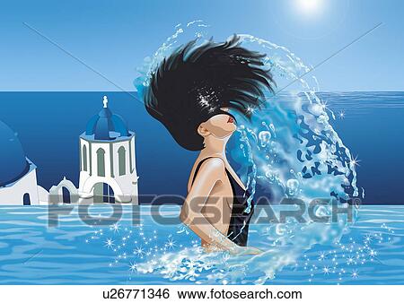 女 中に プール ひっくり返る 彼女 毛 から の 水 イラスト U Fotosearch