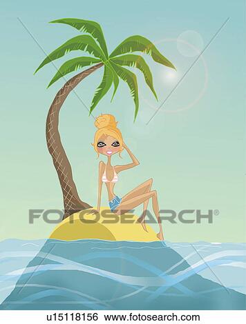 Blonde sitting alone on a small island View Large Illustration Stock Illustration - Blonde sitting alone on a small island. Fotosearch