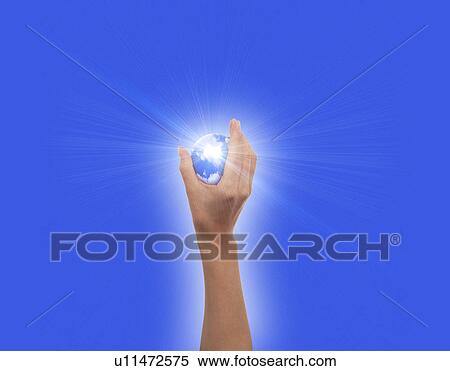 Stock Illustration - Close-up of a globe in hand. Fotosearch