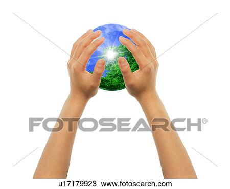 Drawing - Close-up of a globe in hands. Fotosearch