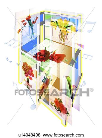 Collage of flowers with musical notes View Large Illustration Stock Illustration - Collage of flowers with musical notes. Fotosearch