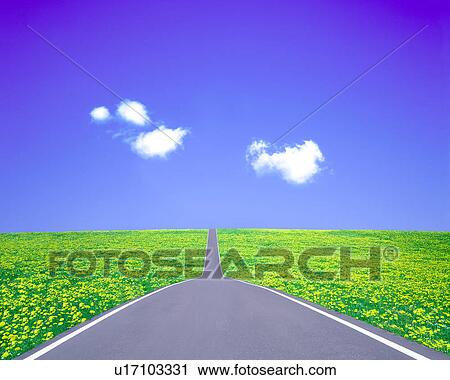 Clip Art - View of a road amid landscape. Fotosearch