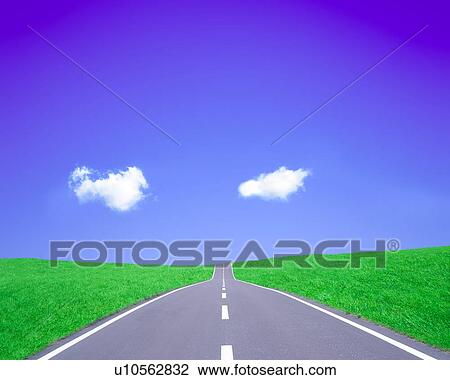 View of a road amid landscape View Large Illustration Drawing - View of a road amid landscape. Fotosearch