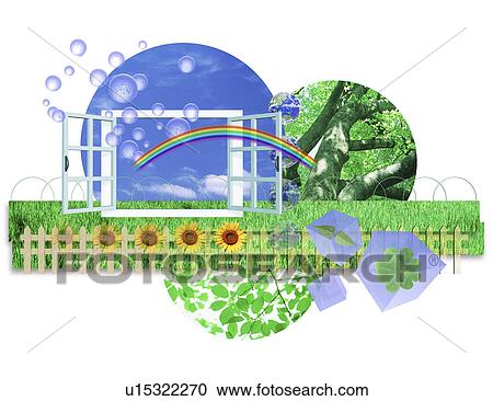 Clipart - View of rainbow through window. Fotosearch