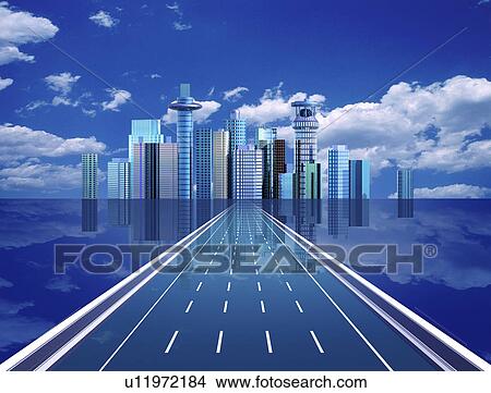View of roadway and buildings View Large Illustration Stock Illustration - View of roadway and buildings. Fotosearch