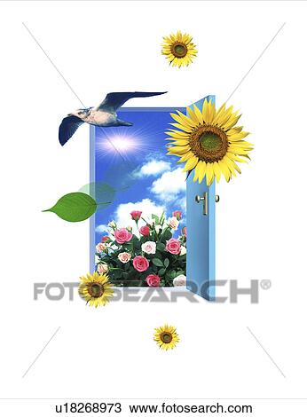 Drawing - View of roses through door. Fotosearch
