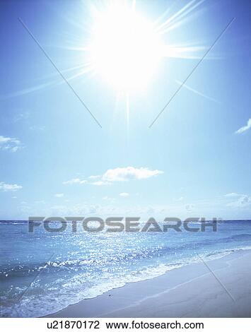 View of seashore under sun View Large Illustration Drawing - View of seashore under sun. Fotosearch