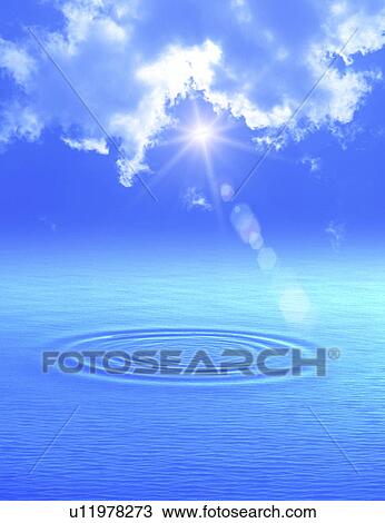 Drawing - View of water and sky. Fotosearch