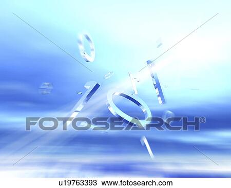 Drawing - Abstract numeric with blue bright background. Fotosearch