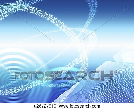 Clipart - Buildings with blue background. Fotosearch