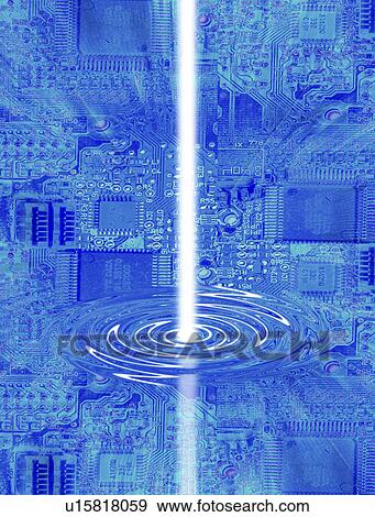 Stock Illustration - Digital composite of beam in ripple with circuits in background. Fotosearch