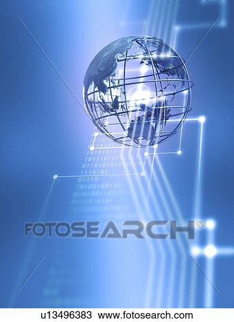 Drawing - Digital composite of globe with metalwork. Fotosearch
