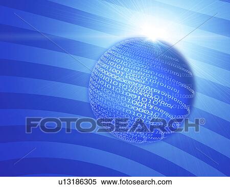 Stock Illustration - Numeric blue globe with a sparkling light. Fotosearch