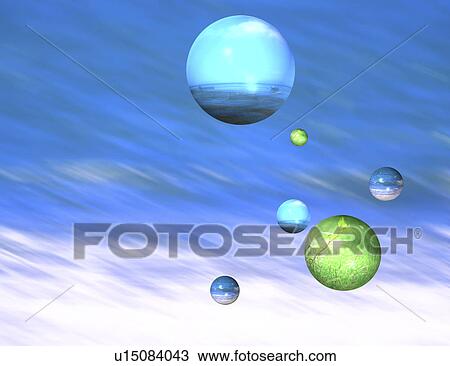 Planets in sky View Large Illustration Drawing - Planets in sky. Fotosearch