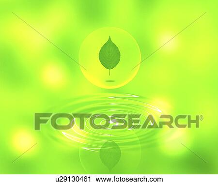 Stock Image - Reflection of a leaf inside bubble (digital composite). Fotosearch