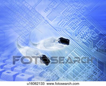 Drawing - Close-up of data cables (digital composite). Fotosearch