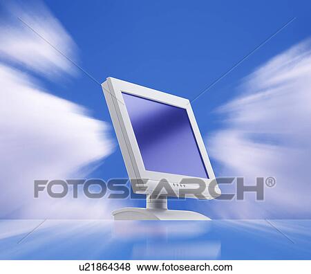 Stock Illustration - Close-up of flat computer screen (digital composite). Fotosearch