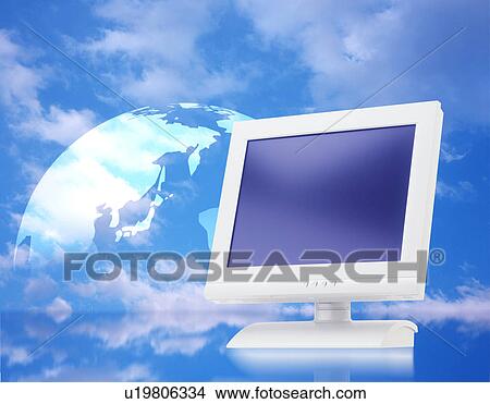 Close-up of flat computer screen with globe (digital composite) View Large Illustration Stock Illustration - Close-up of flat computer screen with globe (digital composite). Fotosearch