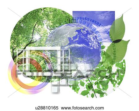 Stock Illustration - Collage of tree and globe. Fotosearch