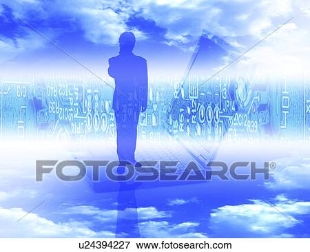 Digital composite of a man standing on laptop View Large Illustration Stock Illustration - Digital composite of a man standing on laptop. Fotosearch