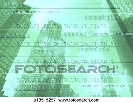Stock Illustration - Digital composite of buildings and text. Fotosearch