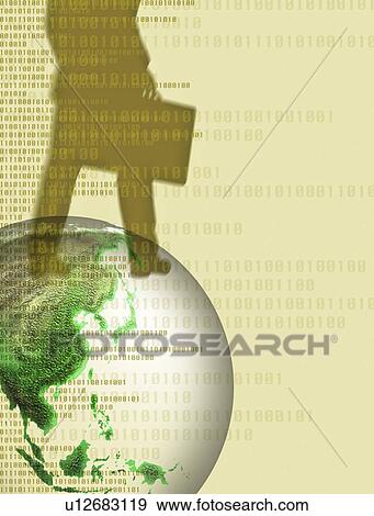 Digital composite of businessman standing on globe View Large Illustration Stock Illustration - Digital composite of businessman standing on globe. Fotosearch