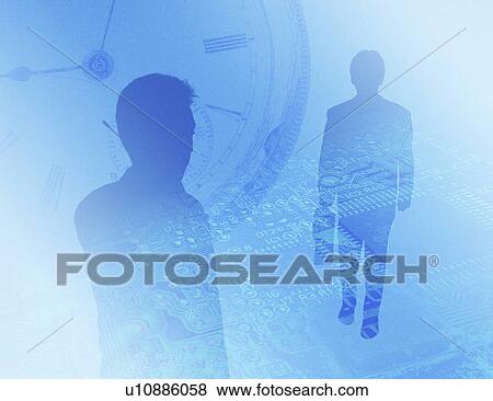 Digital composite of businessmen standing on circuit View Large Illustration Stock Illustration - Digital composite of businessmen standing on circuit. Fotosearch