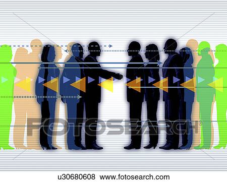 Digital composite of businesspeople standing in queue to greet each other View Large Illustration Stock Illustration - Digital composite of businesspeople standing in queue to greet each other. Fotosearch