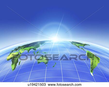 Drawing - Digital composite of continents on globe. Fotosearch