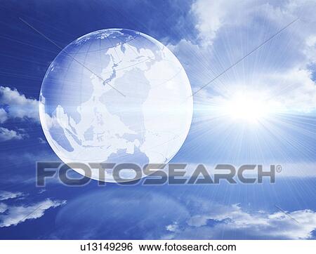 Digital composite of globe in sky View Large Illustration Stock Illustration - Digital composite of globe in sky. Fotosearch