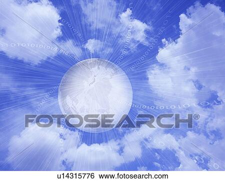 Stock Illustration - Digital composite of globe in sky. Fotosearch