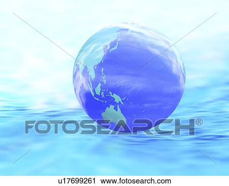 Digital composite of globe on sea View Large Illustration Clip Art - Digital composite of globe on sea. Fotosearch