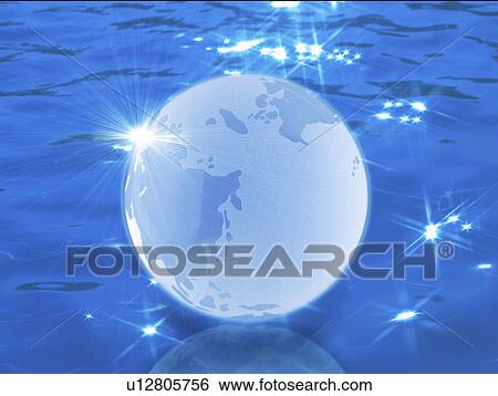 Digital composite of globe on water View Large Illustration Stock Illustration - Digital composite of globe on water. Fotosearch