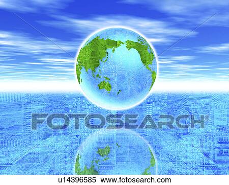Digital composite of globe over circuit View Large Illustration Stock Illustration - Digital composite of globe over circuit. Fotosearch