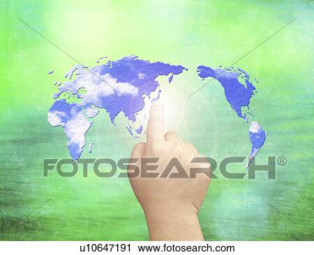 Digital composite of human hand pointing on earth View Large Illustration Clip Art - Digital composite of human hand pointing on earth. Fotosearch