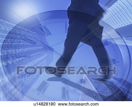 Clipart - Digital composite of man amidst building. Fotosearch