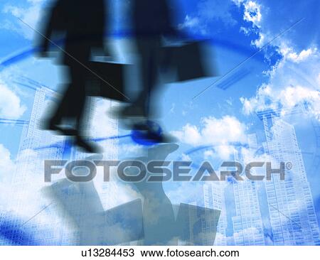 Drawing - Digital composite of men walking on clock. Fotosearch