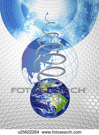 Digital composite of metal and globes View Large Illustration Stock Illustration - Digital composite of metal and globes. Fotosearch