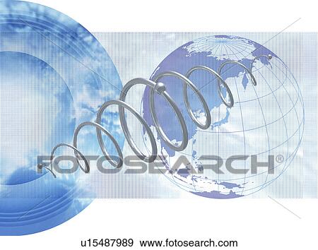 Stock Illustration - Digital composite of metal over globe. Fotosearch