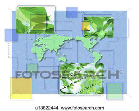 Stock Illustration - Digital composite of nature and continents. Fotosearch