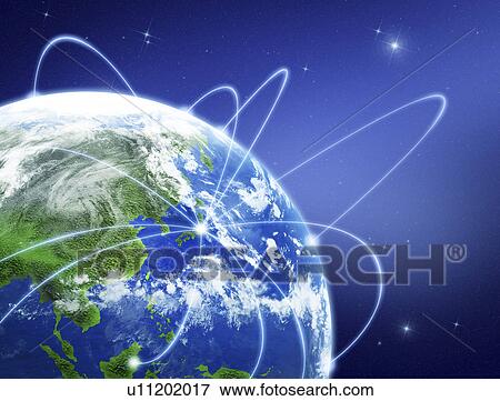 Digital composite of network on globe View Large Illustration Stock Illustration - Digital composite of network on globe. Fotosearch