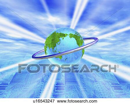 Digital composite of ring encircling globe over circuit View Large Illustration Stock Illustration - Digital composite of ring encircling globe over circuit. Fotosearch