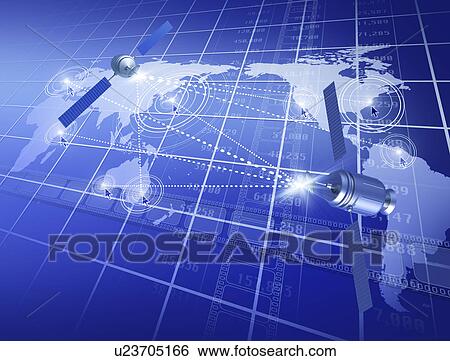 Stock Illustration - Digital composite of satellites. Fotosearch