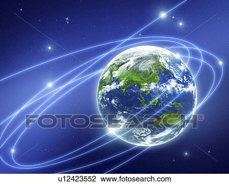 Lines encircling globe View Large Illustration Drawing - Lines encircling globe. Fotosearch