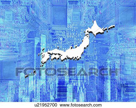 Clipart - Map of Japan on circuit. Fotosearch
