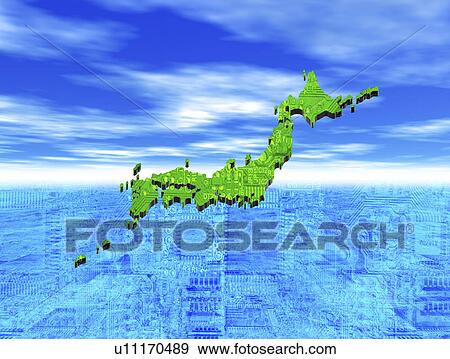 Map of Japan over circuit View Large Illustration Stock Illustration - Map of Japan over circuit. Fotosearch